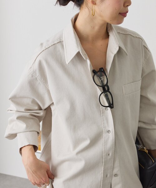 RIVE DROITE（リヴドロワ）の「【セットアップ着用可能】ガーメントダイコットンツイルシャツ（シャツ/ブラウス・レディース・サックスブルー/ライトベージュ/ピンク・FREE）」の12枚目の写真