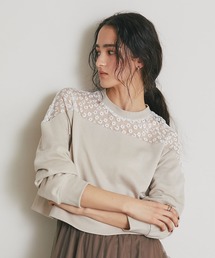シアーフラワーレース刺繍裏毛プルオーバー