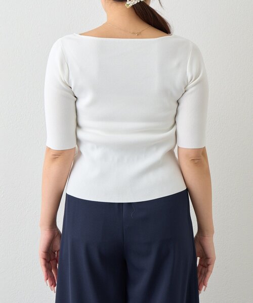 La boutique BonBon（ラブティックボンボン）の「【今すぐお届け！・全骨格おすすめ】クールタッチUVアシメネック5分袖ニット（ニット/セーター・レディース・ホワイト/ピンク/イエロー/ブラック/ネイビー・FREE）」の22枚目の写真