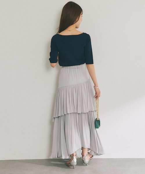 La boutique BonBon（ラブティックボンボン）の「【接触冷感・UVカット】クールタッチUVアシメネック5分袖ニット（ニット/セーター・レディース・ホワイト/ピンク/イエロー/ブラック/ネイビー・FREE）」の10枚目の写真
