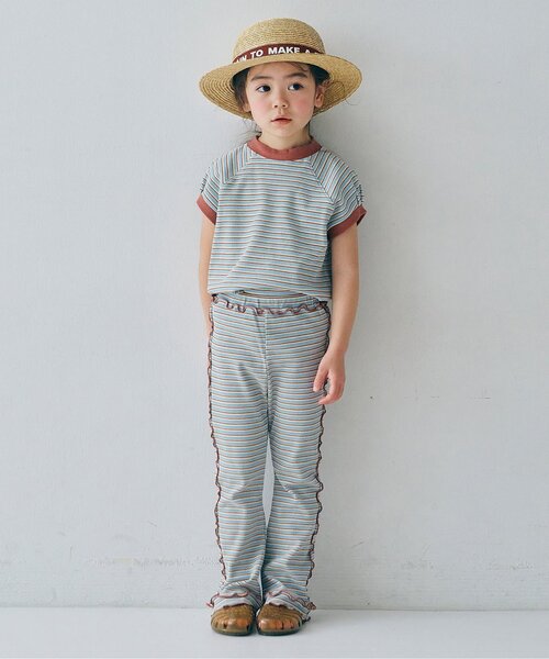 p.premier（ピードットプルミエ）の「先染めボーダーワッフルトップス（Tシャツ/カットソー・キッズ・アイボリー/ブルー/ピンク/グリーン・110/100/90/140/130/120/80）」の7枚目の写真