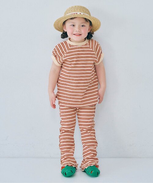 p.premier（ピードットプルミエ）の「先染めボーダーワッフルトップス（Tシャツ/カットソー・キッズ・アイボリー/ブルー/ピンク/グリーン・110/100/90/140/130/120/80）」の15枚目の写真