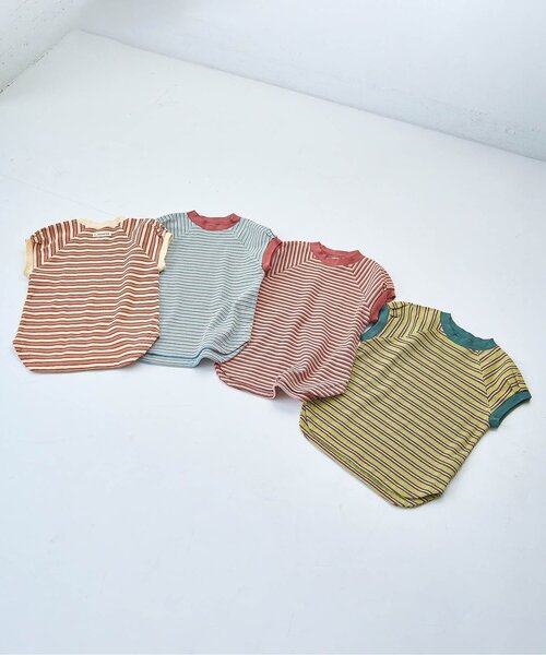 p.premier（ピードットプルミエ）の「先染めボーダーワッフルトップス（Tシャツ/カットソー・キッズ・アイボリー/ブルー/ピンク/グリーン・110/100/90/140/130/120/80）」の22枚目の写真