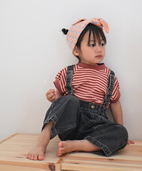 p.premier（ピードットプルミエ）の「先染めボーダーワッフルトップス（Tシャツ/カットソー・キッズ・アイボリー/ブルー/ピンク/グリーン・110/100/90/140/130/120/80）」の6枚目の写真