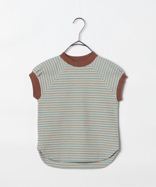 p.premier（ピードットプルミエ）の「先染めボーダーワッフルトップス（Tシャツ/カットソー・キッズ・アイボリー/ブルー/ピンク/グリーン・110/100/90/140/130/120/80）」の5枚目の写真