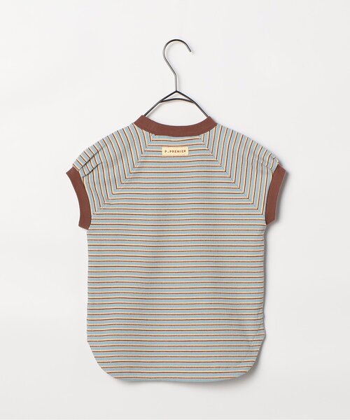 p.premier（ピードットプルミエ）の「先染めボーダーワッフルトップス（Tシャツ/カットソー・キッズ・アイボリー/ブルー/ピンク/グリーン・110/100/90/140/130/120/80）」の6枚目の写真