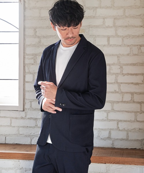 IKKA LOUNGE(イッカラウンジ)の「【セットアップ対応】GOKU楽ワークサッカージャケット(テーラードジャケット・メンズ・ベージュ/ネイビー・XL/L/M/S)」の3枚目の写真
