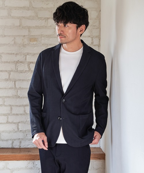 IKKA LOUNGE(イッカラウンジ)の「【セットアップ対応】GOKU楽ワークサッカージャケット(テーラードジャケット・メンズ・ベージュ/ネイビー・XL/L/M/S)」の4枚目の写真