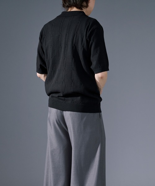 Ellno Loset(エルノロゼット)の「ケーブルハーフジップニット(ポロシャツ・メンズ・オフホワイト/ブラック・SMALL/LARGE/MEDIUM)」の9枚目の写真