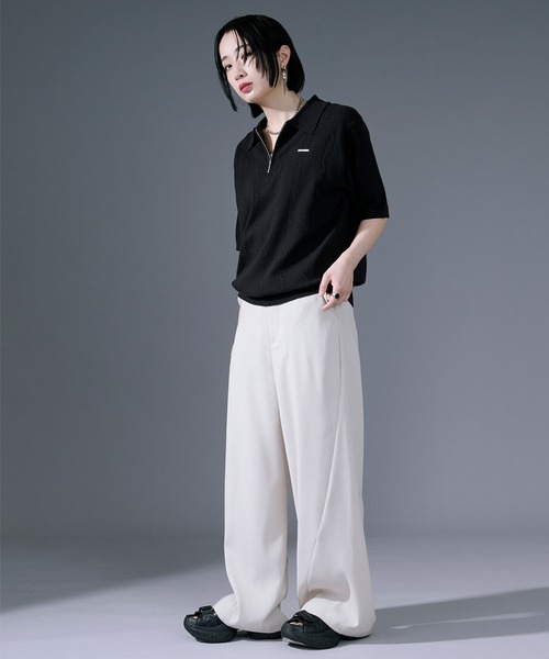 Ellno Loset(エルノロゼット)の「ケーブルハーフジップニット(ポロシャツ・メンズ・オフホワイト/ブラック・SMALL/LARGE/MEDIUM)」の16枚目の写真