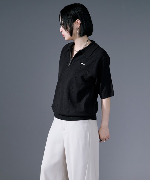 Ellno Loset(エルノロゼット)の「ケーブルハーフジップニット(ポロシャツ・メンズ・オフホワイト/ブラック・SMALL/LARGE/MEDIUM)」の13枚目の写真