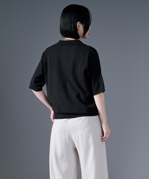 Ellno Loset(エルノロゼット)の「ケーブルハーフジップニット(ポロシャツ・メンズ・オフホワイト/ブラック・SMALL/LARGE/MEDIUM)」の14枚目の写真