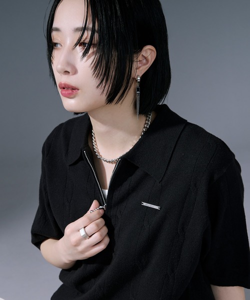 Ellno Loset(エルノロゼット)の「ケーブルハーフジップニット(ポロシャツ・メンズ・オフホワイト/ブラック・SMALL/LARGE/MEDIUM)」の18枚目の写真