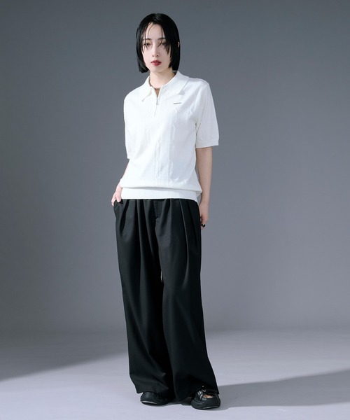 Ellno Loset(エルノロゼット)の「ケーブルハーフジップニット(ポロシャツ・メンズ・オフホワイト/ブラック・SMALL/LARGE/MEDIUM)」の5枚目の写真