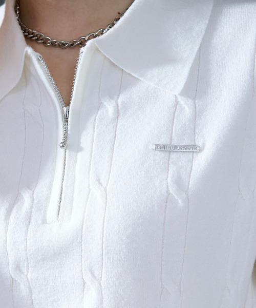 Ellno Loset(エルノロゼット)の「ケーブルハーフジップニット(ポロシャツ・メンズ・オフホワイト/ブラック・SMALL/LARGE/MEDIUM)」の3枚目の写真