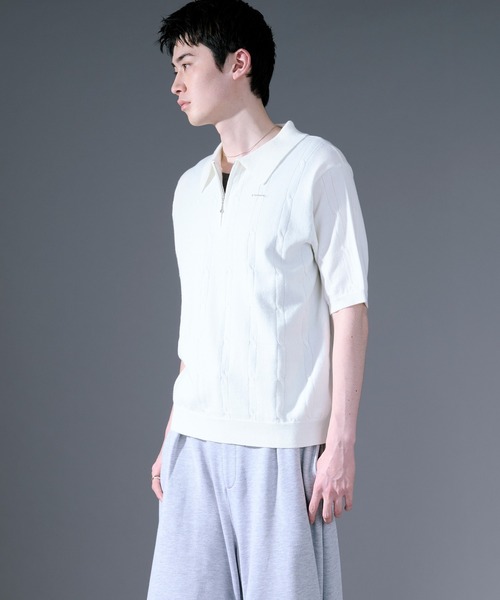 Ellno Loset(エルノロゼット)の「ケーブルハーフジップニット(ポロシャツ・メンズ・オフホワイト/ブラック・SMALL/LARGE/MEDIUM)」の20枚目の写真