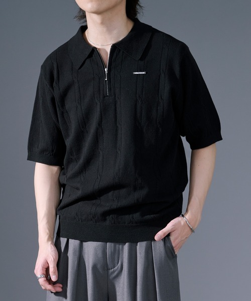 Ellno Loset(エルノロゼット)の「ケーブルハーフジップニット(ポロシャツ・メンズ・オフホワイト/ブラック・SMALL/LARGE/MEDIUM)」の6枚目の写真