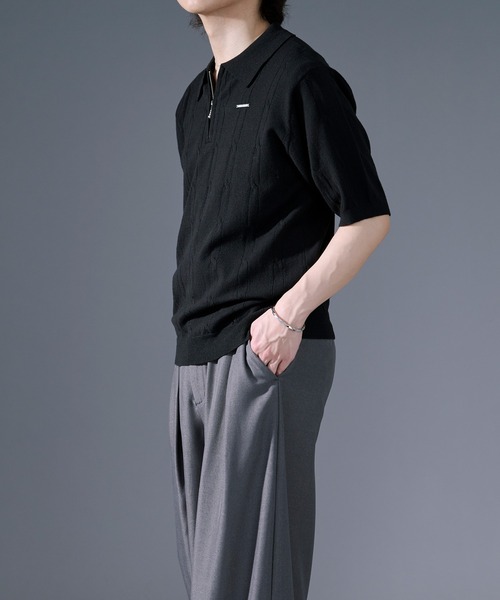 Ellno Loset(エルノロゼット)の「ケーブルハーフジップニット(ポロシャツ・メンズ・オフホワイト/ブラック・SMALL/LARGE/MEDIUM)」の7枚目の写真