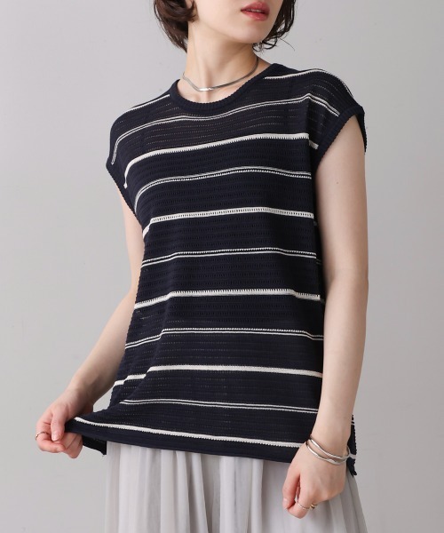 Bou Jeloud（ブージュルード）の「シースルーボーダーニットベスト（ベスト・レディース・オフホワイト/ブラック・FREE）」の20枚目の写真