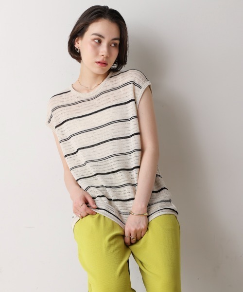 Bou Jeloud（ブージュルード）の「シースルーボーダーニットベスト（ベスト・レディース・オフホワイト/ブラック・FREE）」の3枚目の写真