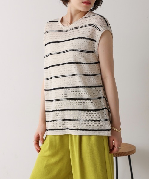 Bou Jeloud（ブージュルード）の「シースルーボーダーニットベスト（ベスト・レディース・オフホワイト/ブラック・FREE）」の5枚目の写真