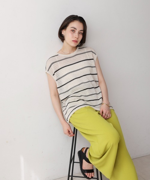 Bou Jeloud（ブージュルード）の「シースルーボーダーニットベスト（ベスト・レディース・オフホワイト/ブラック・FREE）」の6枚目の写真