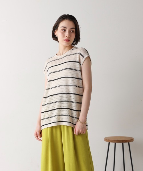 Bou Jeloud（ブージュルード）の「シースルーボーダーニットベスト（ベスト・レディース・オフホワイト/ブラック・FREE）」の10枚目の写真