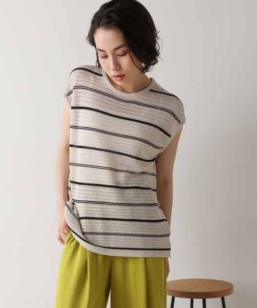 Bou Jeloud（ブージュルード）の「シースルーボーダーニットベスト（ベスト・レディース・オフホワイト/ブラック・FREE）」の11枚目の写真