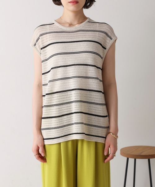 Bou Jeloud（ブージュルード）の「シースルーボーダーニットベスト（ベスト・レディース・オフホワイト/ブラック・FREE）」の15枚目の写真