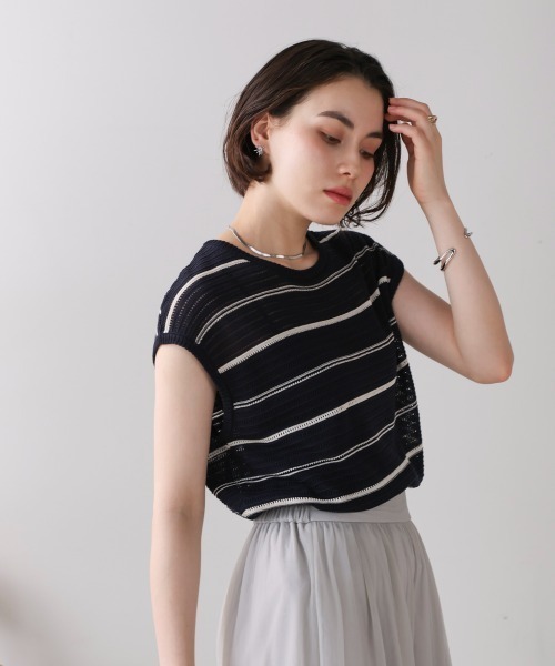 Bou Jeloud（ブージュルード）の「シースルーボーダーニットベスト（ベスト・レディース・オフホワイト/ブラック・FREE）」の19枚目の写真