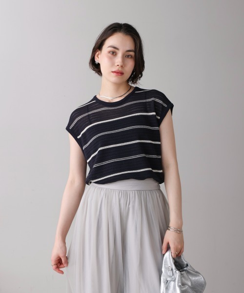 Bou Jeloud（ブージュルード）の「シースルーボーダーニットベスト（ベスト・レディース・オフホワイト/ブラック・FREE）」の22枚目の写真