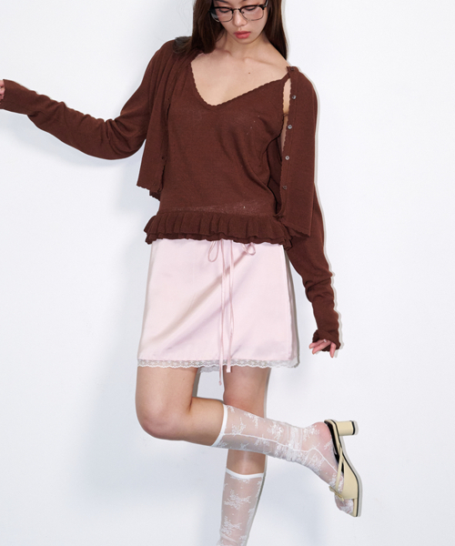 OPENING SUNSHINE（オープニングサンシャイン）の「リボンベルトサテンミニスカートレースピンク（スカート・レディース・ライトピンク・SMALL/MEDIUM）」の3枚目の写真