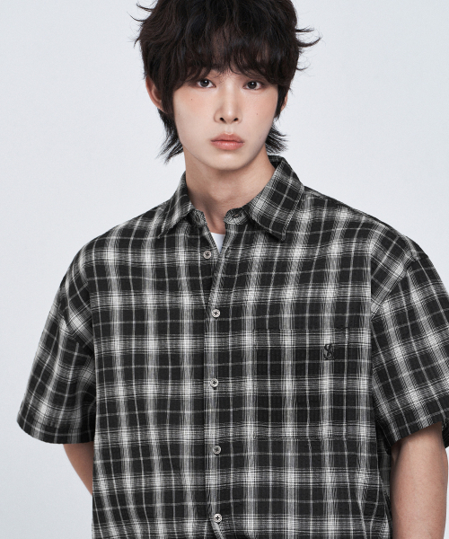 LEMAIN SECOND（リメインセカンド）の「チェックオーバーサイズ半袖シャツ[ブラック]（Tシャツ/カットソー・レディース・その他・MEDIUM/LARGE）」の3枚目の写真