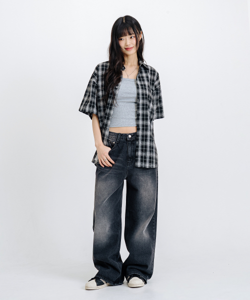 LEMAIN SECOND（リメインセカンド）の「チェックオーバーサイズ半袖シャツ[ブラック]（Tシャツ/カットソー・レディース・その他・MEDIUM/LARGE）」の8枚目の写真