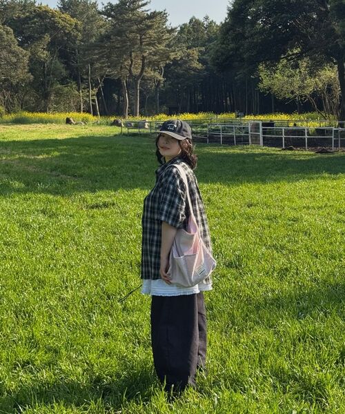LEMAIN SECOND（リメインセカンド）の「チェックオーバーサイズ半袖シャツ[ブラック]（Tシャツ/カットソー・レディース・その他・MEDIUM/LARGE）」の16枚目の写真