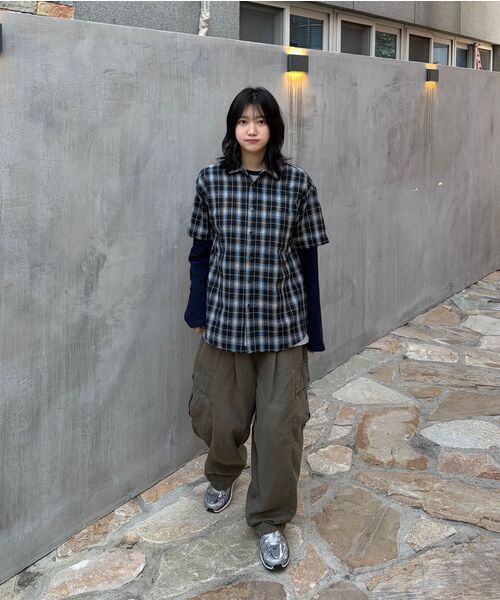 LEMAIN SECOND（リメインセカンド）の「チェックオーバーサイズ半袖シャツ[ブラック]（Tシャツ/カットソー・レディース・その他・MEDIUM/LARGE）」の19枚目の写真