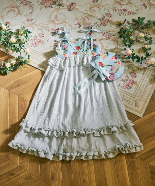 kutir（クティール）の「【クティールとレトロ】ゴブランドッキングフリルリボンジャンパースカート（ジャンパースカート・レディース・ブルー/アイボリー/グリーン/ピンク・SMALL/MEDIUM/LARGE）」の12枚目の写真