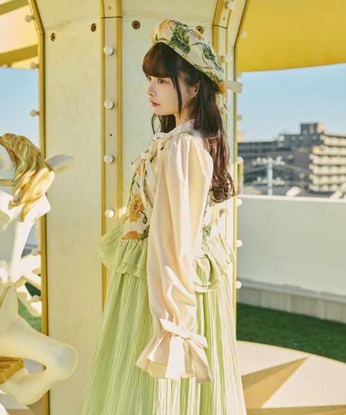 kutir（クティール）の「【クティールとレトロ】ゴブランドッキングフリルリボンジャンパースカート（ジャンパースカート・レディース・ブルー/アイボリー/グリーン/ピンク・SMALL/MEDIUM/LARGE）」の18枚目の写真