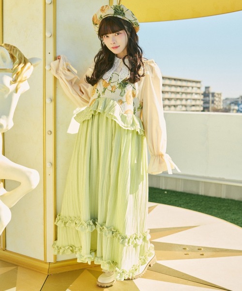 kutir（クティール）の「【クティールとレトロ】ゴブランドッキングフリルリボンジャンパースカート（ジャンパースカート・レディース・ブルー/アイボリー/グリーン/ピンク・SMALL/MEDIUM/LARGE）」の20枚目の写真