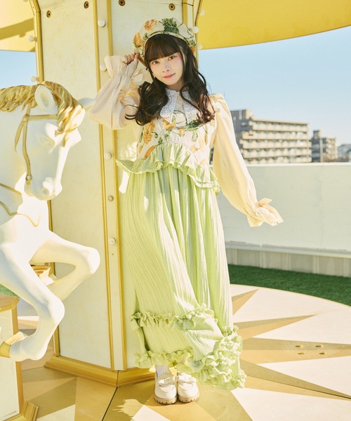 kutir（クティール）の「【クティールとレトロ】ゴブランドッキングフリルリボンジャンパースカート（ジャンパースカート・レディース・ブルー/アイボリー/グリーン/ピンク・SMALL/MEDIUM/LARGE）」の21枚目の写真