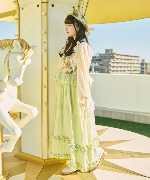 kutir（クティール）の「【クティールとレトロ】ゴブランドッキングフリルリボンジャンパースカート（ジャンパースカート・レディース・ブルー/アイボリー/グリーン/ピンク・SMALL/MEDIUM/LARGE）」の22枚目の写真