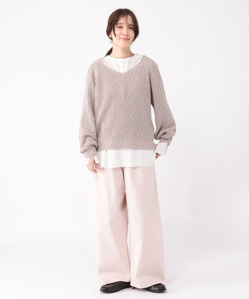 studio CLIP（スタディオクリップ）の「ヘンリーネックスリットブラウス（シャツ/ブラウス・レディース・オフホワイト/ライトブルー/スモーク・FREE）」の5枚目の写真