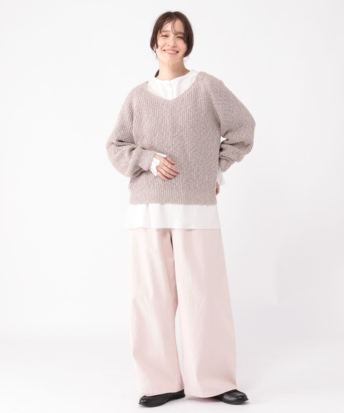 studio CLIP（スタディオクリップ）の「ヘンリーネックスリットブラウス（シャツ/ブラウス・レディース・オフホワイト/ライトブルー/スモーク・FREE）」の6枚目の写真