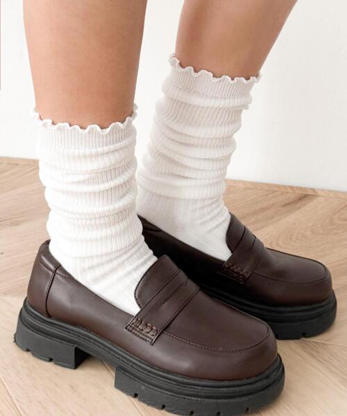 WEGO(ウィゴー)の「WEGO/2WAYメローリブハイソックス(ソックス/靴下・レディース・ブラック/ホワイト・23-25cm)」の7枚目の写真