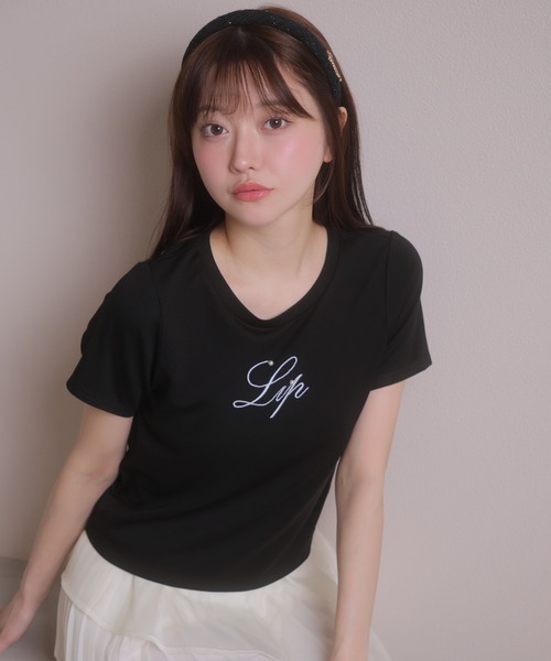 LIPSERVICE（リップサービス）の「LIPロゴアクセントTシャツ（Tシャツ/カットソー・レディース・ブラック/ブルー/ホワイト/ピンク・FREE）」の2枚目の写真
