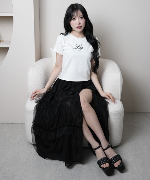 LIPSERVICE（リップサービス）の「LIPロゴアクセントTシャツ（Tシャツ/カットソー・レディース・ブラック/ブルー/ホワイト/ピンク・FREE）」の7枚目の写真