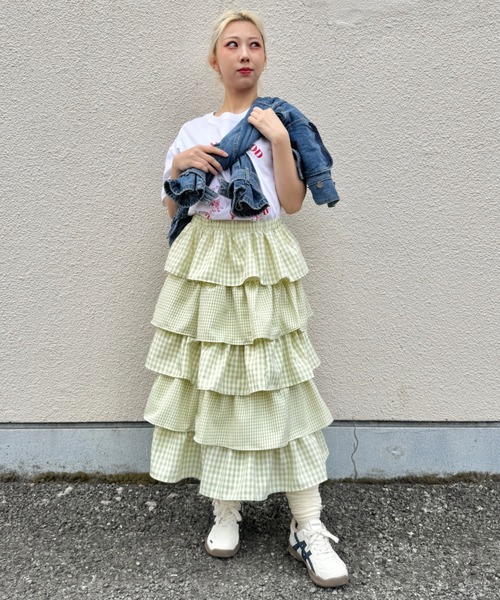 SOLLON.(ソルロン)の「ギンガムチェックボリュームティアードスカート(スカート・レディース・ライトグリーン/ピンク/ブラック/ライトブルー・FREE)」の12枚目の写真