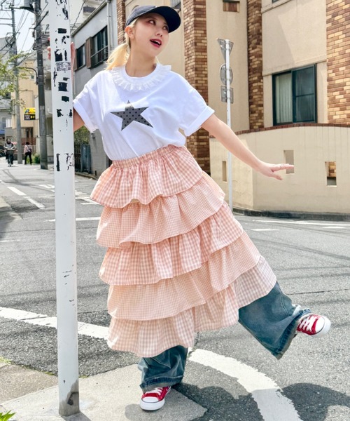 SOLLON.(ソルロン)の「ギンガムチェックボリュームティアードスカート(スカート・レディース・ライトグリーン/ピンク/ブラック/ライトブルー・FREE)」の21枚目の写真