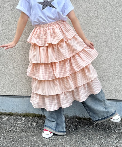 SOLLON.(ソルロン)の「ギンガムチェックボリュームティアードスカート(スカート・レディース・ライトグリーン/ピンク/ブラック/ライトブルー・FREE)」の16枚目の写真