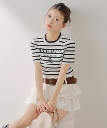 半袖ロゴ刺繍リブニット